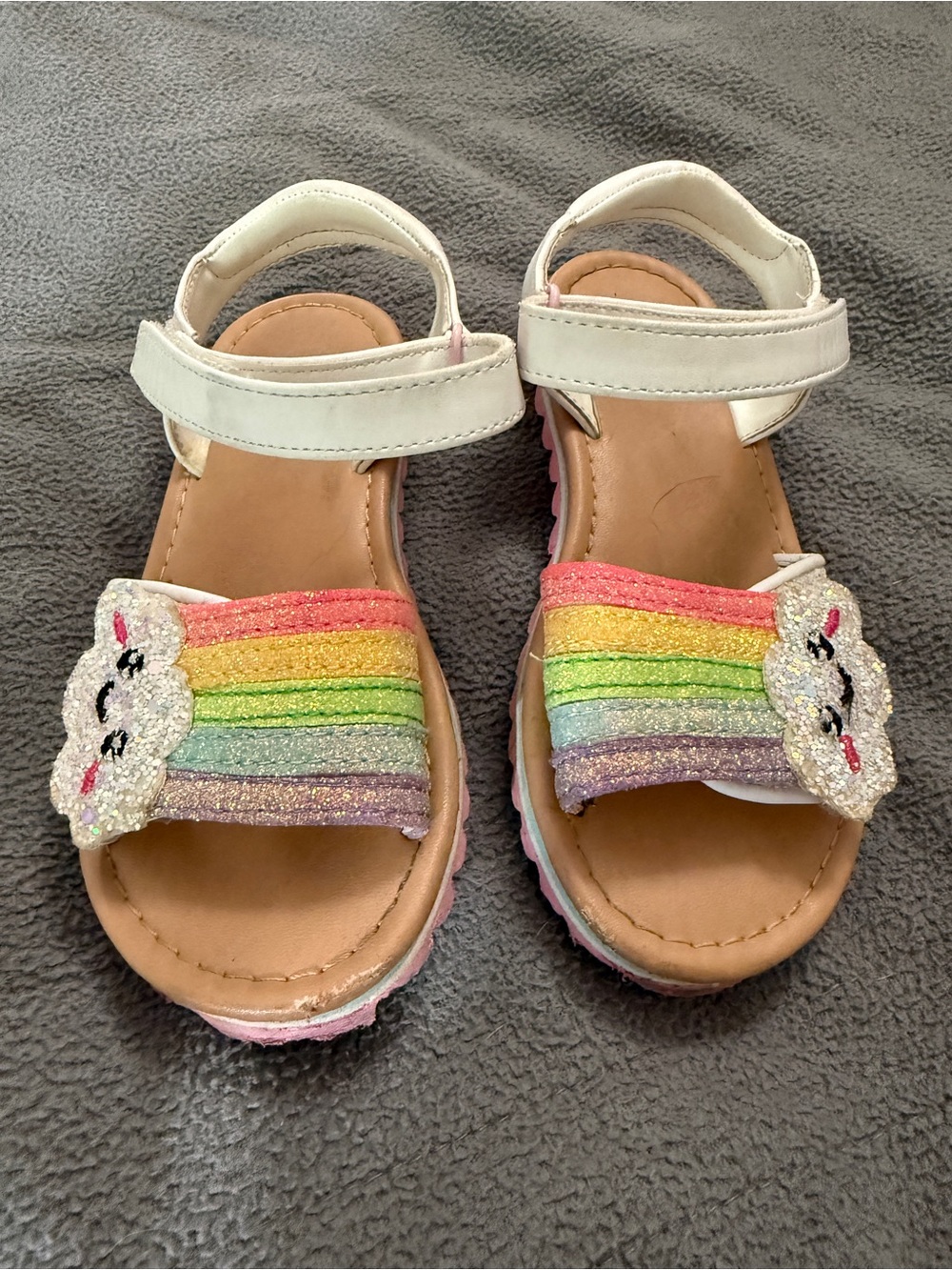 Kids White Rainbow Glitter Cloud Sandals